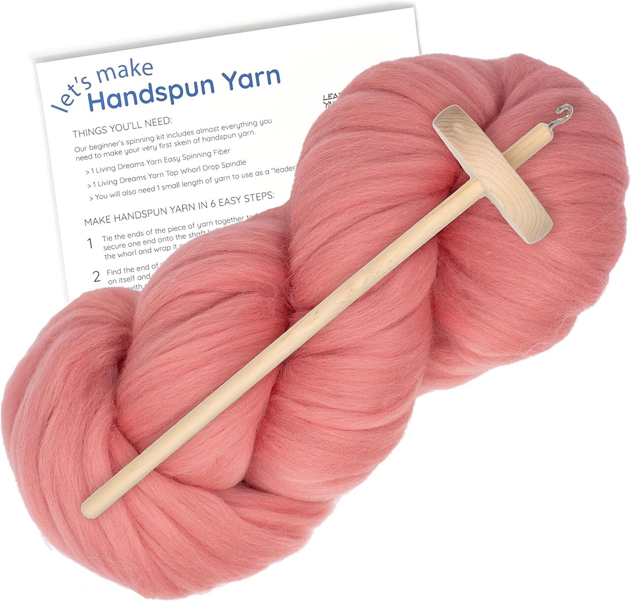 LEARN TO SPIN YARN - Beginner's Spinning Kit with Drop Spindle and Merino Pencil Roving. Choose your color.
